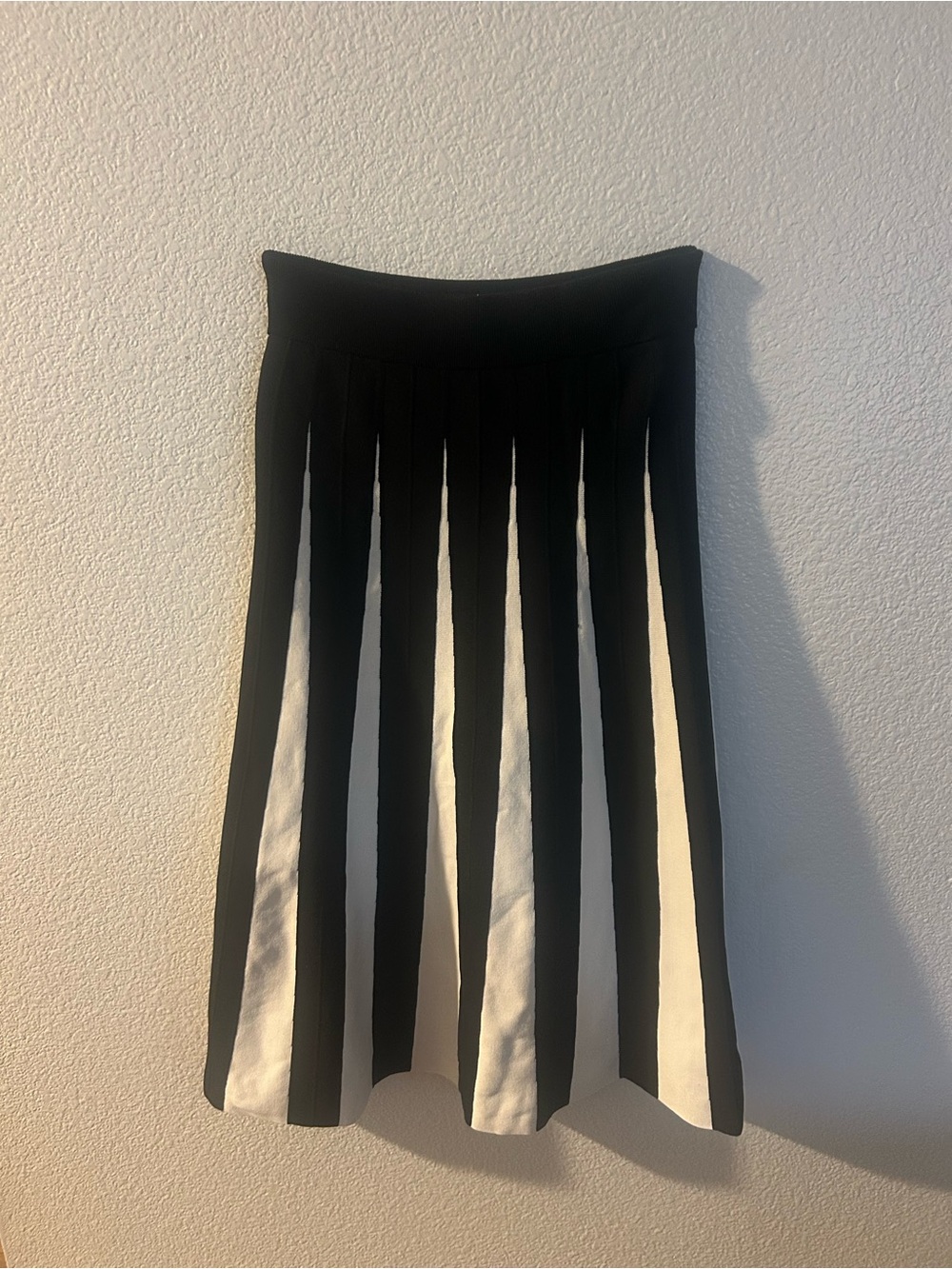 Maeve Black and White Striped Panel Midi Skirt
